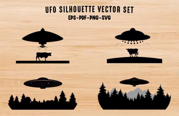 Download Cow Abduction Silhouettes, UFO in Jungle - Silhouette Collection