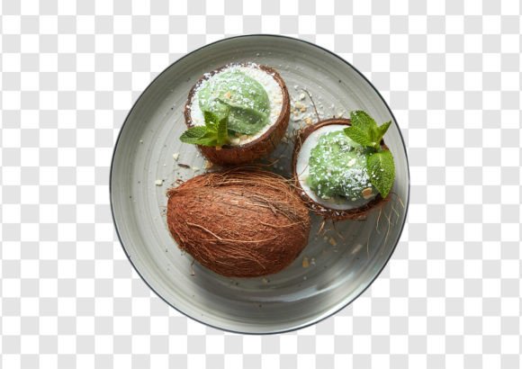 Download #1934 Tasty Coconut Ice Cream with Mint on the Plate Isolated - 1934 Collection