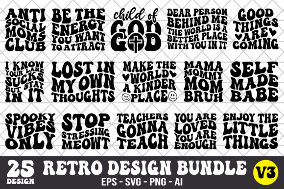 Download Retro Wavy Design Bundle SVG V3 - Retro wavy design Collection