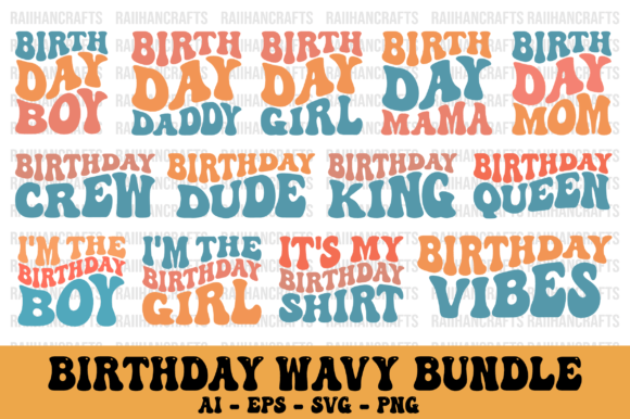 Download Birthday Retro Wavy Design Bundle Svg - Premium Resources