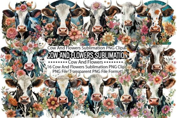 Download Cow and Flowers Sublimation Bundle - Flower Collection