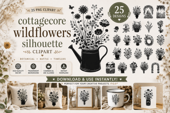Download Cottagecore Wildflowers Silhouette - Flower Collection